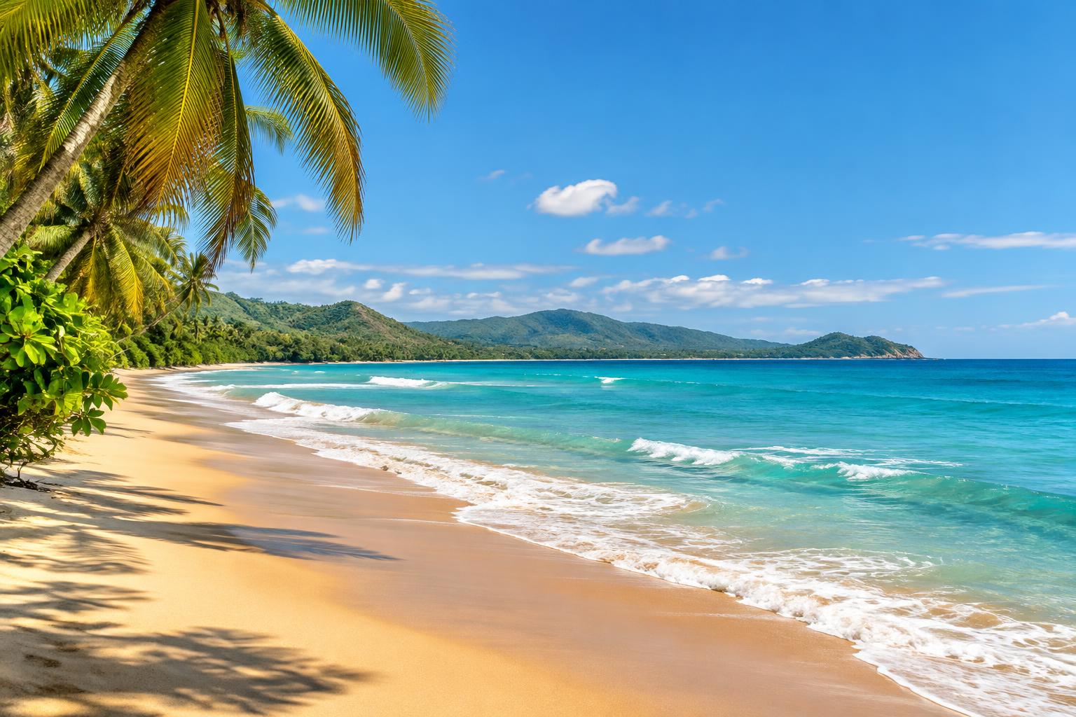 Palm-lined Puerto Rico beach with turquoise water